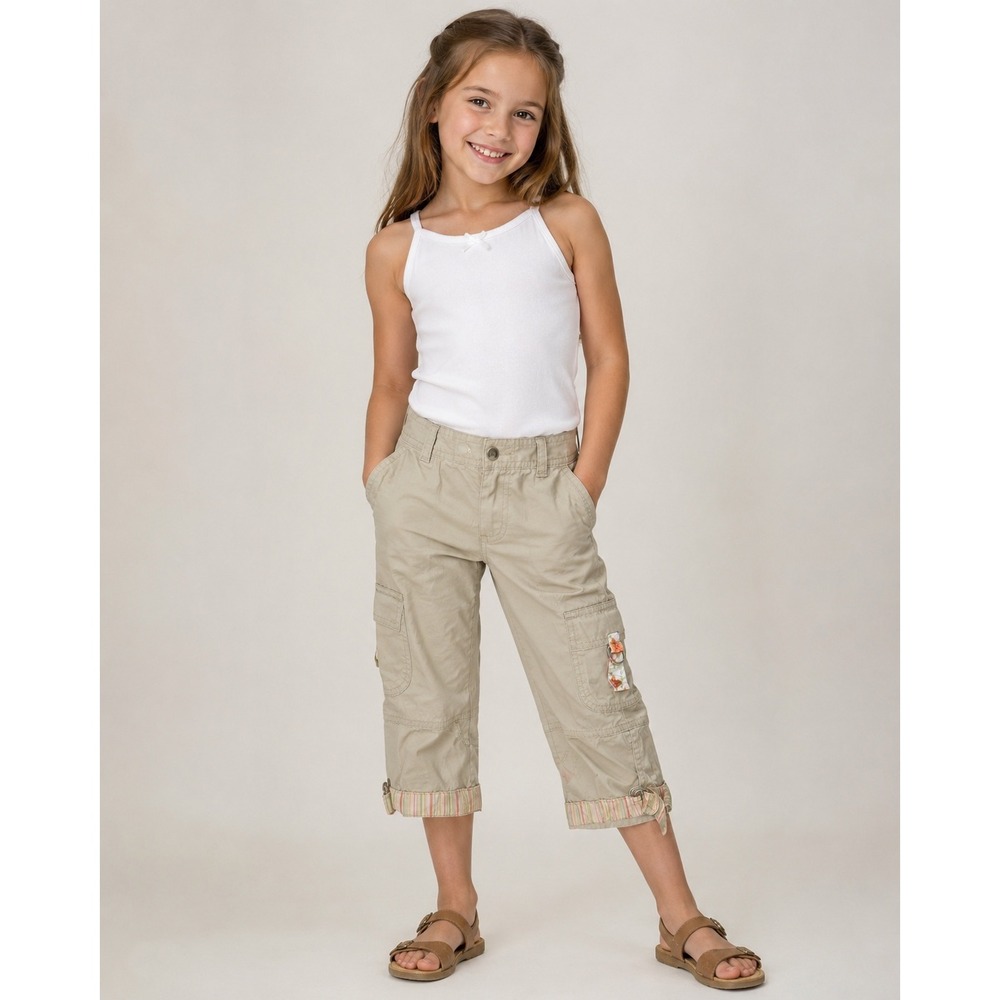 Girls Cargo Capri Pants Kitschy Retro Vintage Gymboree Khaki Y2K Utility 2004
